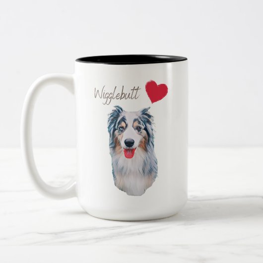 Blue Merle Wiggle Butt Aussie Tweekleurige Koffiemok (Links)