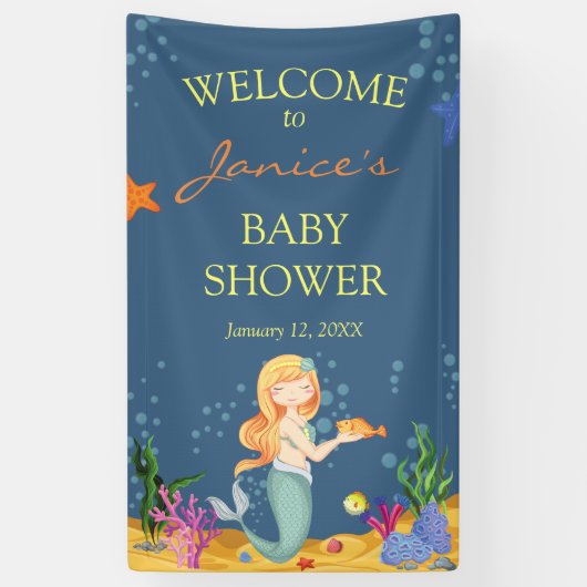Blue Mermaid Baby shower Welcome Sign Banner (Verticaal)