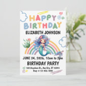 Blue Mermaid Birthday Invitation in White Kaart (Staand voorkant)