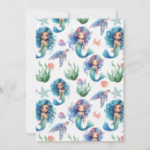 Blue Mermaid Birthday Invitation in White Kaart (Achterkant)
