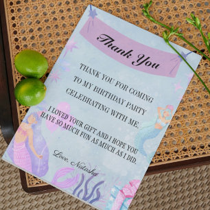 Blue Mermaid Birthday party   Bedankt voor je verj Briefkaart