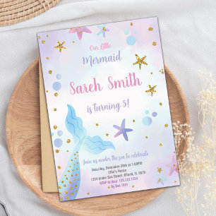 Blue Mermaid Birthday Uitnodiging