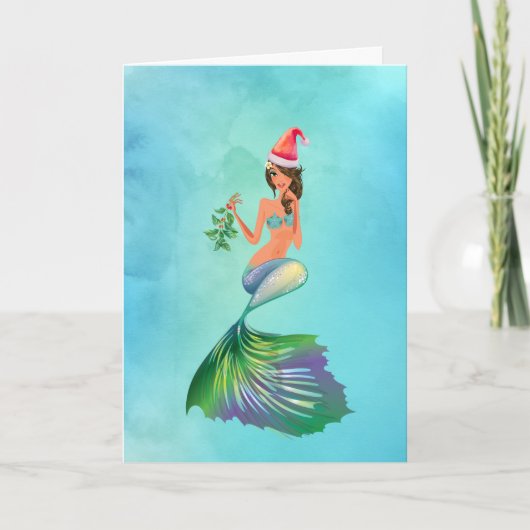 Blue Mermaid  Fantasy kerst Feestdagen Kaart (Voorkant)