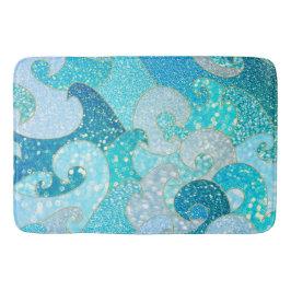 Blue Mermaid Faux Glitter Zee - Blauwgroen gouden Badmat