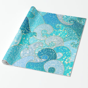 Blue Mermaid Faux Glitter Zee - Blauwgroen gouden  Cadeaupapier