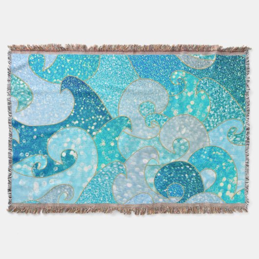 Blue Mermaid Faux Glitter Zee - Blauwgroen gouden  Deken (Voorkant)