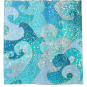 Blue Mermaid Faux Glitter Zee - Blauwgroen gouden  Douchegordijn (Voorkant)