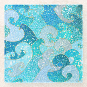Blue Mermaid Faux Glitter Zee - Blauwgroen gouden Glazen Onderzetter
