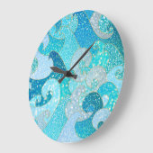 Blue Mermaid Faux Glitter Zee - Blauwgroen gouden  Grote Klok (Hoek)