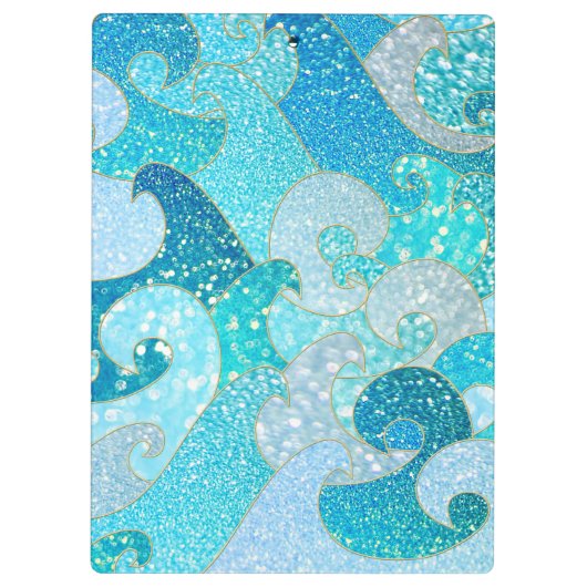 Blue Mermaid Faux Glitter Zee - Blauwgroen gouden  Klembord (Achterkant)