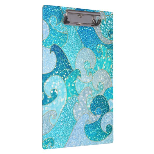 Blue Mermaid Faux Glitter Zee - Blauwgroen gouden  Klembord (Rechts)