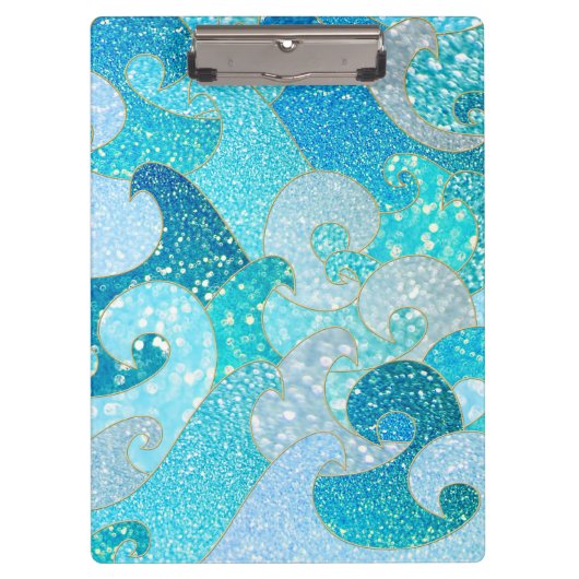 Blue Mermaid Faux Glitter Zee - Blauwgroen gouden  Klembord (Voorkant)