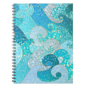 Blue Mermaid Faux Glitter Zee - Blauwgroen gouden  Notitieboek