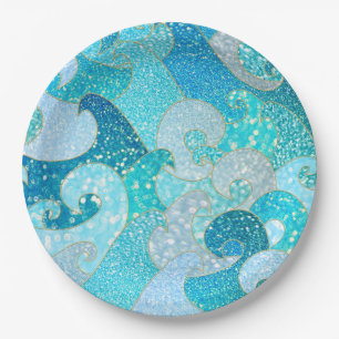 Blue Mermaid Faux Glitter Zee - Blauwgroen gouden  Papieren Bordje