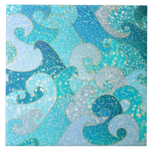 Blue Mermaid Faux Glitter Zee - Blauwgroen gouden  Tegeltje