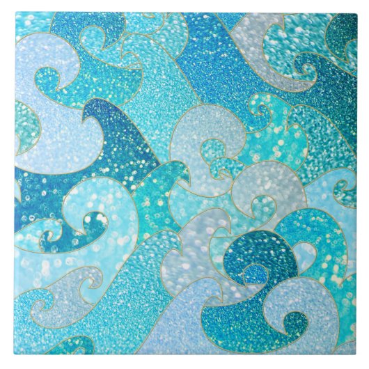 Blue Mermaid Faux Glitter Zee - Blauwgroen gouden  Tegeltje (Voorkant)