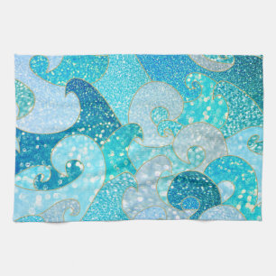 Blue Mermaid Faux Glitter Zee - Blauwgroen gouden Theedoek