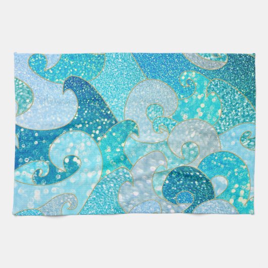 Blue Mermaid Faux Glitter Zee - Blauwgroen gouden  Theedoek (Horizontaal)