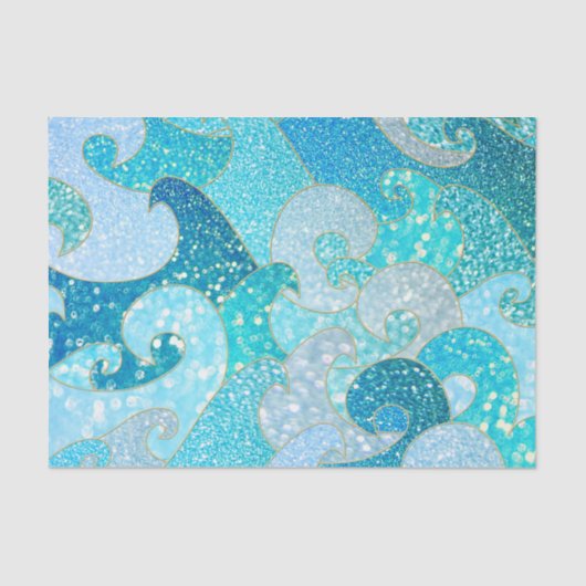 Blue Mermaid Faux Glitter Zee - Blauwgroen gouden  Tissuepapier (Voorkant)
