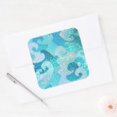Blue Mermaid Faux Glitter Zee - Blauwgroen gouden Vierkante Sticker (Envelop)