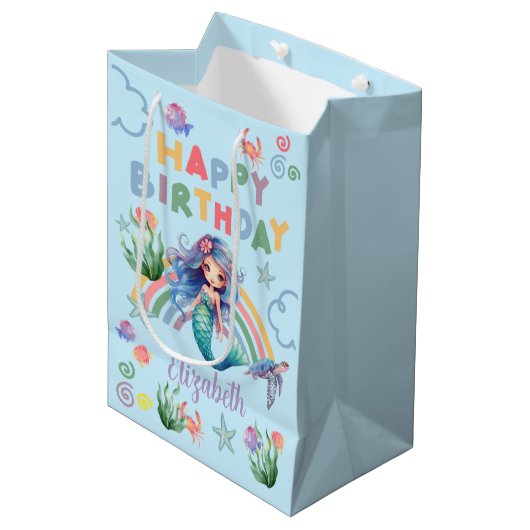 Blue Mermaid Gift Bag in Blue Medium Cadeauzakje (Voorkant Gekanteld)