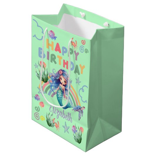 Blue Mermaid Gift Bag in Green Medium Cadeauzakje (Voorkant Gekanteld)