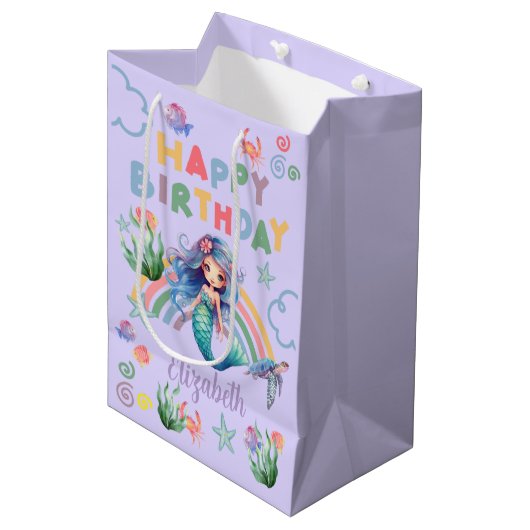Blue Mermaid Gift Bag in Purple Medium Cadeauzakje (Voorkant Gekanteld)