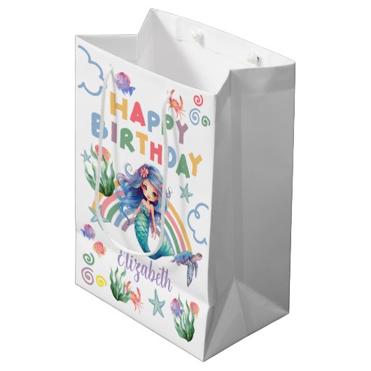Blue Mermaid Gift Bag in White Medium Cadeauzakje (Voorkant Gekanteld)