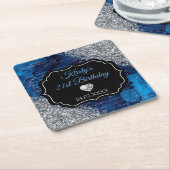 Blue Mermaid Letters Silver Glitter Birthday Kartonnen Onderzetters (Schuin)
