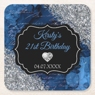 Blue Mermaid Letters Silver Glitter Birthday Kartonnen Onderzetters
