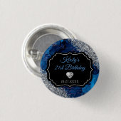 Blue Mermaid Letters Silver Glitter Birthday Ronde Button 3,2 Cm (Voorkant /achterkant)