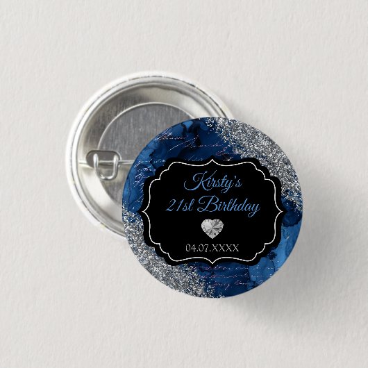 Blue Mermaid Letters Silver Glitter Birthday Ronde Button 3,2 Cm (Voorkant /achterkant)