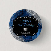 Blue Mermaid Letters Silver Glitter Birthday Ronde Button 3,2 Cm (Voorkant)