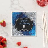 Blue Mermaid Letters Silver Glitter Birthday Servet (Insitu)