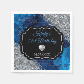 Blue Mermaid Letters Silver Glitter Birthday Servet (Voorkant)