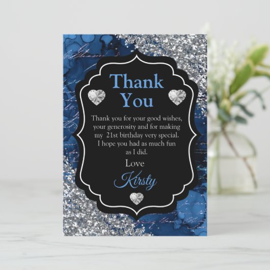 Blue Mermaid Letters Silver Glitter Dank je Bedankkaart (Staand voorkant)