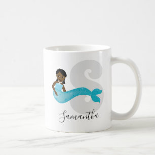 Blue Mermaid Name Monogram Coffee Mok
