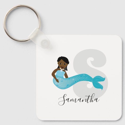 Blue Mermaid Name Monogram Sleutelhanger (Voorkant)