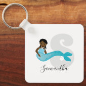 Blue Mermaid Name Monogram Sleutelhanger (Voorkant)
