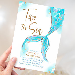 Blue Mermaid Party Twee Het Zee 2e Verjaardag Kaart