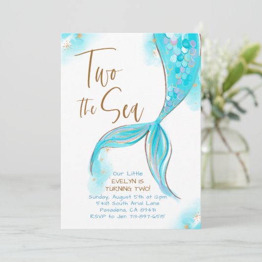 Blue Mermaid Party Twee Het Zee 2e Verjaardag Kaart (Staand voorkant)