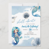 Blue Mermaid Shellebrate Summer Coastal Birthday Kaart (Voorkant)