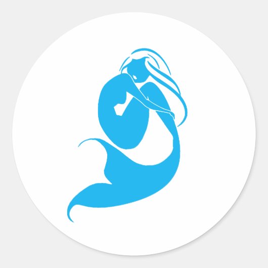 Blue Mermaid Silhouette Logo Ronde Sticker (Voorkant)