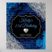 Blue Mermaid Silver Glitter Birthday Sign Poster (Voorkant)