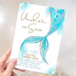 Blue Mermaid Tail Birthday Onder het Zee Party Kaart