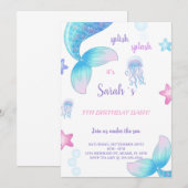 Blue Mermaid Tale Uitnodiging voor verjaardag (Voorkant / Achterkant)