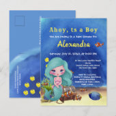 Blue Mermaid under the Zee Boy Baby shower Uitnodiging Briefkaart (Voorkant / Achterkant)