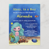Blue Mermaid under the Zee Boy Baby shower Uitnodiging Briefkaart (Voorkant)