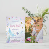 Blue Mermaid verjaardagsuitnodiging met foto Kaart (Staand voorkant)