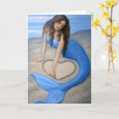 Blue Mermaid's Heart Fantasy Art wenskaart Kaart (Gele Bloem)